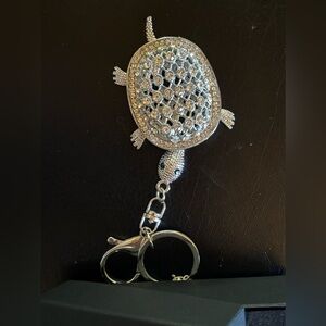 NIB Silver filigree turtle keychain bag charm